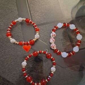 Elegant Red and White Beaded Bracelet Set